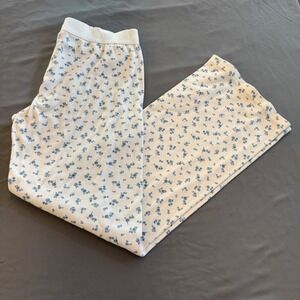Hesperus Womens Pajama Pants Medium Blue Floral Cream Waffle Knit Lounge Bottoms